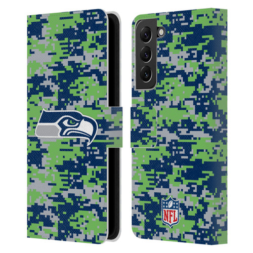 NFL Seattle Seahawks Graphics Digital Camouflage Leather Book Wallet Case Cover For Samsung Galaxy S22+ 5G