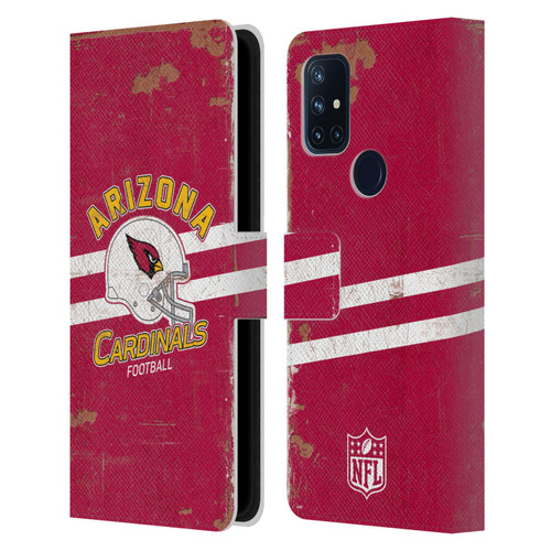 NFL Arizona Cardinals Logo Art Helmet Distressed Leather Book Wallet Case Cover For OnePlus Nord N10 5G