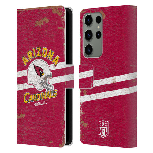 NFL Arizona Cardinals Logo Art Helmet Distressed Leather Book Wallet Case Cover For Samsung Galaxy S23 Ultra 5G