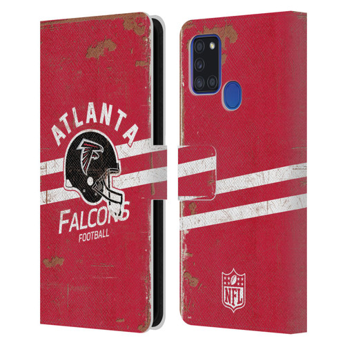 NFL Atlanta Falcons Logo Art Helmet Distressed Leather Book Wallet Case Cover For Samsung Galaxy A21s (2020)