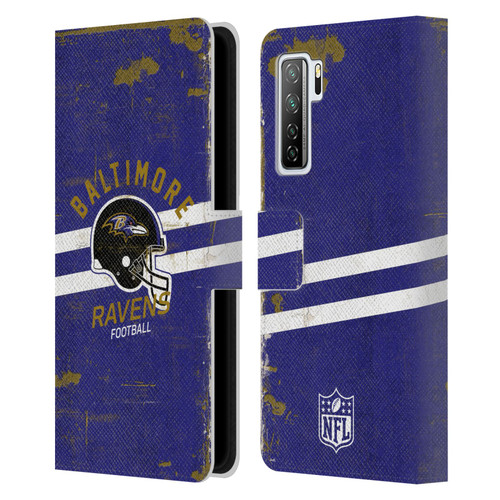 NFL Baltimore Ravens Logo Art Helmet Distressed Leather Book Wallet Case Cover For Huawei Nova 7 SE/P40 Lite 5G