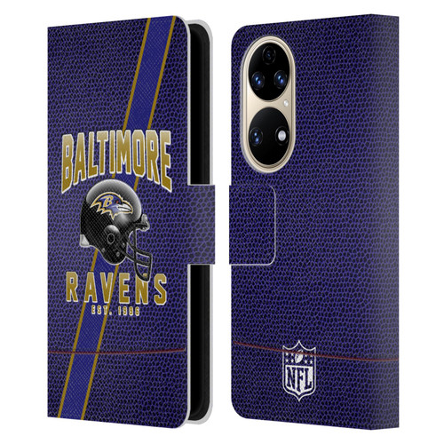 NFL Baltimore Ravens Logo Art Football Stripes Leather Book Wallet Case Cover For Huawei P50