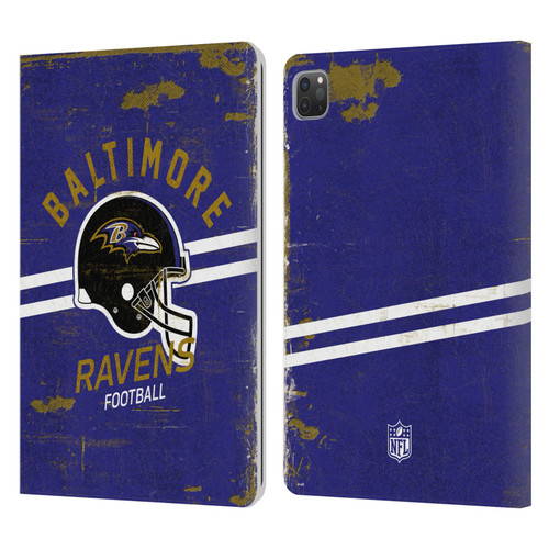 NFL Baltimore Ravens Logo Art Helmet Distressed Leather Book Wallet Case Cover For Apple iPad Pro 11 2020 / 2021 / 2022