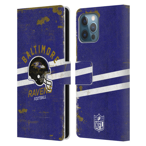 NFL Baltimore Ravens Logo Art Helmet Distressed Leather Book Wallet Case Cover For Apple iPhone 12 Pro Max