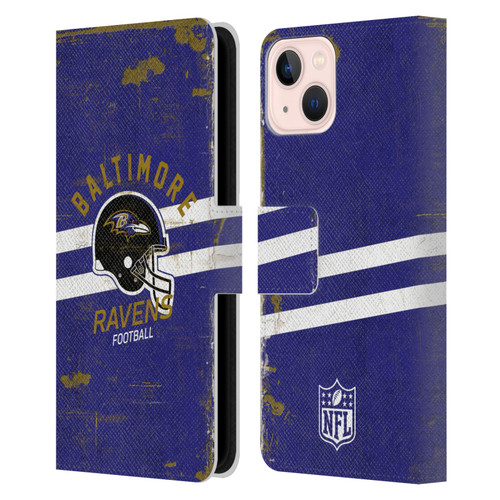 NFL Baltimore Ravens Logo Art Helmet Distressed Leather Book Wallet Case Cover For Apple iPhone 13