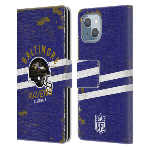NFL Baltimore Ravens Logo Art Helmet Distressed Leather Book Wallet Case Cover For Apple iPhone 14