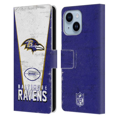 NFL Baltimore Ravens Logo Art Banner Leather Book Wallet Case Cover For Apple iPhone 14 Plus
