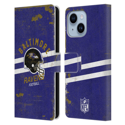 NFL Baltimore Ravens Logo Art Helmet Distressed Leather Book Wallet Case Cover For Apple iPhone 14 Plus