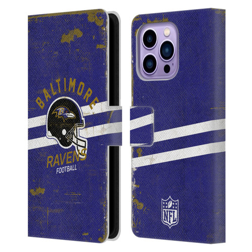 NFL Baltimore Ravens Logo Art Helmet Distressed Leather Book Wallet Case Cover For Apple iPhone 14 Pro Max