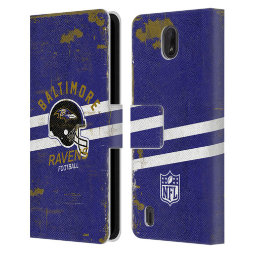 NFL Baltimore Ravens Logo Art Helmet Distressed Leather Book Wallet Case Cover For Nokia C01 Plus/C1 2nd Edition