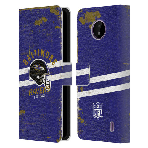 NFL Baltimore Ravens Logo Art Helmet Distressed Leather Book Wallet Case Cover For Nokia C10 / C20