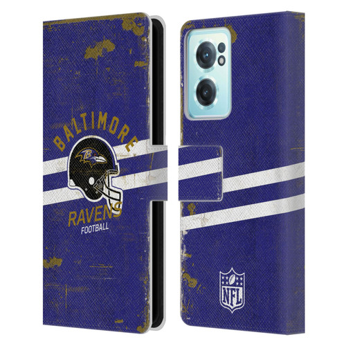 NFL Baltimore Ravens Logo Art Helmet Distressed Leather Book Wallet Case Cover For OnePlus Nord CE 2 5G