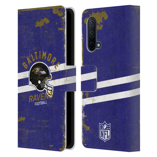 NFL Baltimore Ravens Logo Art Helmet Distressed Leather Book Wallet Case Cover For OnePlus Nord CE 5G