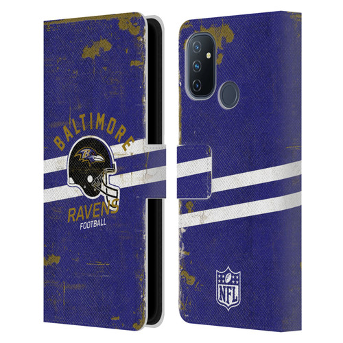 NFL Baltimore Ravens Logo Art Helmet Distressed Leather Book Wallet Case Cover For OnePlus Nord N100