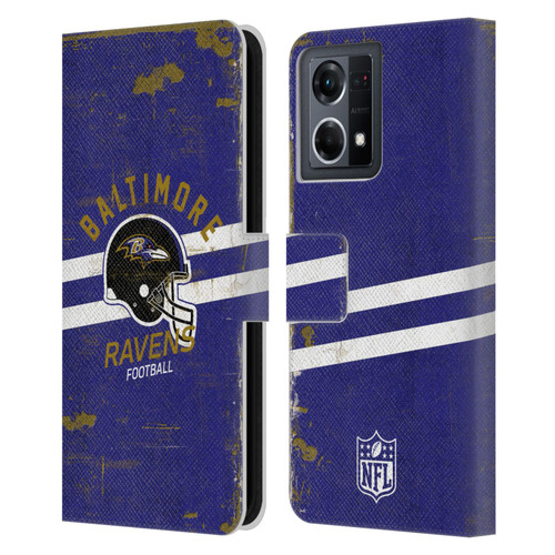 NFL Baltimore Ravens Logo Art Helmet Distressed Leather Book Wallet Case Cover For OPPO Reno8 4G