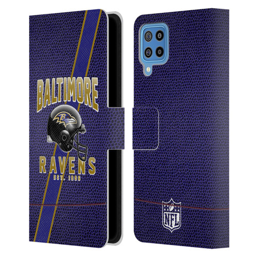 NFL Baltimore Ravens Logo Art Football Stripes Leather Book Wallet Case Cover For Samsung Galaxy F22 (2021)