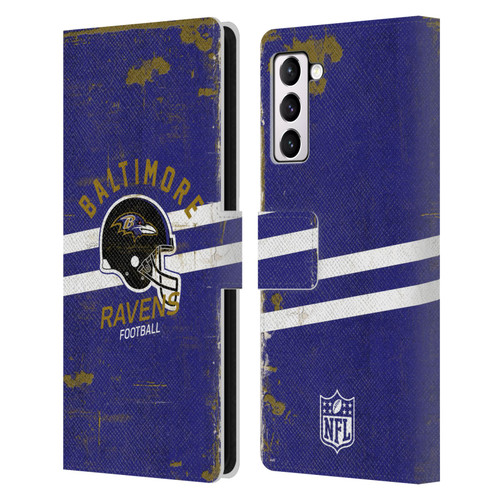 NFL Baltimore Ravens Logo Art Helmet Distressed Leather Book Wallet Case Cover For Samsung Galaxy S21+ 5G