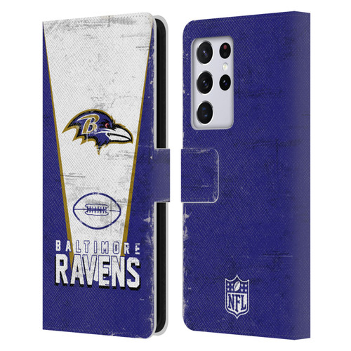 NFL Baltimore Ravens Logo Art Banner Leather Book Wallet Case Cover For Samsung Galaxy S21 Ultra 5G