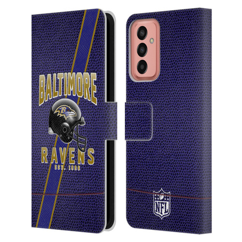 NFL Baltimore Ravens Logo Art Football Stripes Leather Book Wallet Case Cover For Samsung Galaxy M13 (2022)