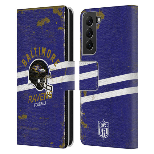 NFL Baltimore Ravens Logo Art Helmet Distressed Leather Book Wallet Case Cover For Samsung Galaxy S22+ 5G