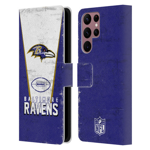 NFL Baltimore Ravens Logo Art Banner Leather Book Wallet Case Cover For Samsung Galaxy S22 Ultra 5G