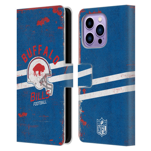 NFL Buffalo Bills Logo Art Helmet Distressed Leather Book Wallet Case Cover For Apple iPhone 14 Pro Max