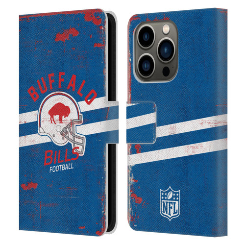 NFL Buffalo Bills Logo Art Helmet Distressed Leather Book Wallet Case Cover For Apple iPhone 14 Pro
