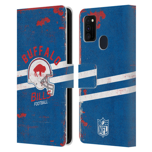 NFL Buffalo Bills Logo Art Helmet Distressed Leather Book Wallet Case Cover For Samsung Galaxy M30s (2019)/M21 (2020)