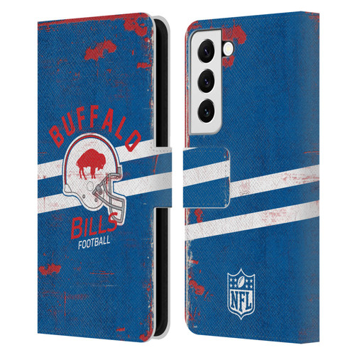 NFL Buffalo Bills Logo Art Helmet Distressed Leather Book Wallet Case Cover For Samsung Galaxy S22 5G
