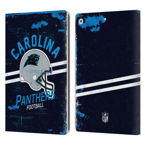 NFL Carolina Panthers Logo Art Helmet Distressed Leather Book Wallet Case Cover For Apple iPad 10.2 2019/2020/2021