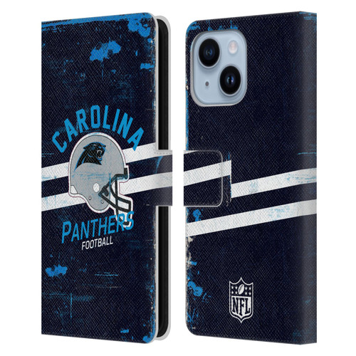NFL Carolina Panthers Logo Art Helmet Distressed Leather Book Wallet Case Cover For Apple iPhone 14 Plus