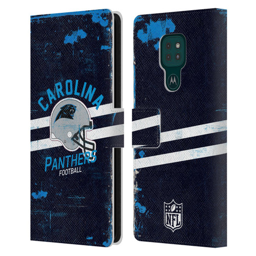 NFL Carolina Panthers Logo Art Helmet Distressed Leather Book Wallet Case Cover For Motorola Moto G9 Play