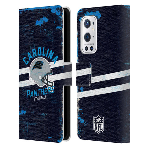 NFL Carolina Panthers Logo Art Helmet Distressed Leather Book Wallet Case Cover For OnePlus 9 Pro