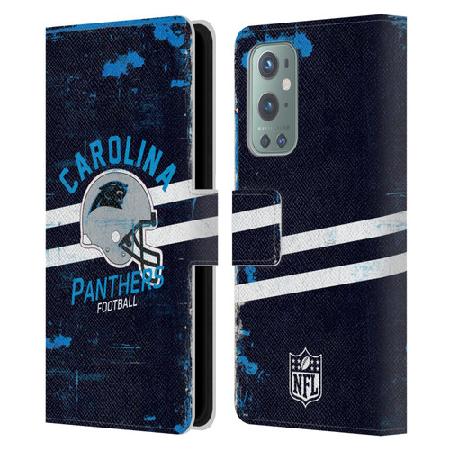 NFL Carolina Panthers Logo Art Helmet Distressed Leather Book Wallet Case Cover For OnePlus 9