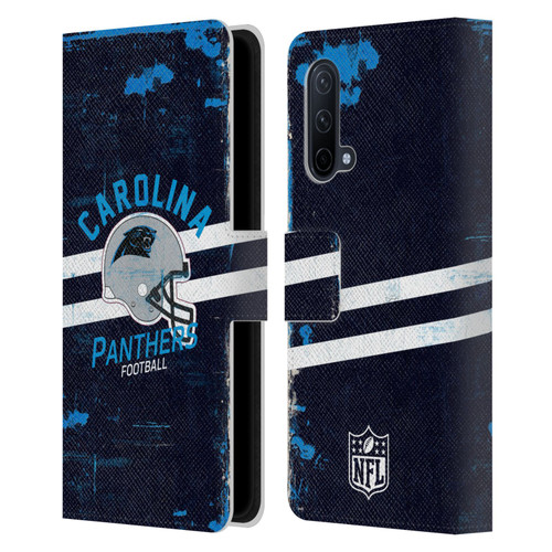 NFL Carolina Panthers Logo Art Helmet Distressed Leather Book Wallet Case Cover For OnePlus Nord CE 5G