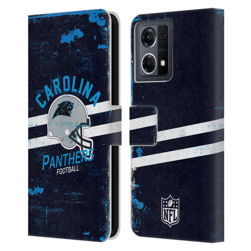 NFL Carolina Panthers Logo Art Helmet Distressed Leather Book Wallet Case Cover For OPPO Reno8 4G
