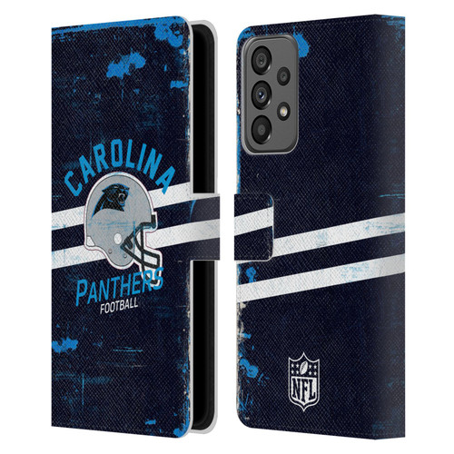 NFL Carolina Panthers Logo Art Helmet Distressed Leather Book Wallet Case Cover For Samsung Galaxy A73 5G (2022)