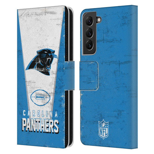 NFL Carolina Panthers Logo Art Banner Leather Book Wallet Case Cover For Samsung Galaxy S22+ 5G