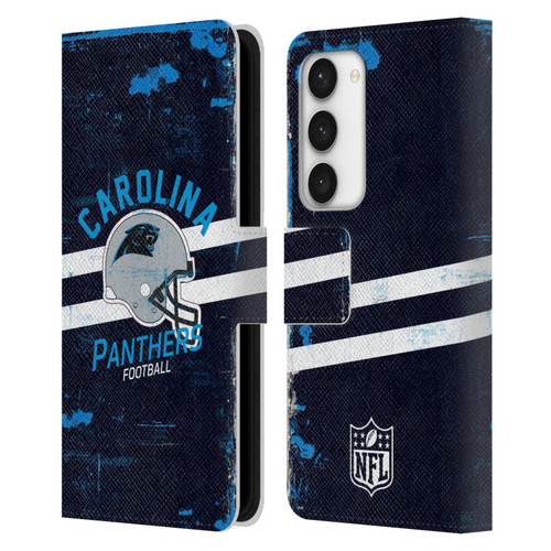 NFL Carolina Panthers Logo Art Helmet Distressed Leather Book Wallet Case Cover For Samsung Galaxy S23 5G