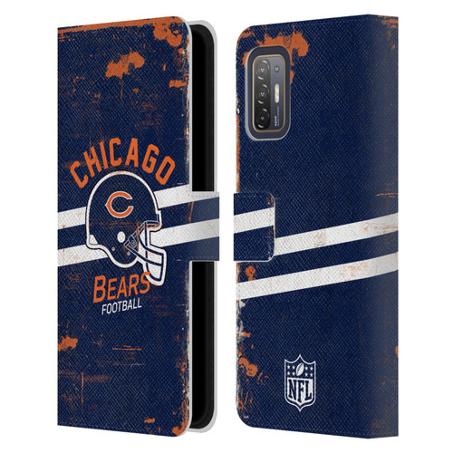 NFL Chicago Bears Logo Art Helmet Distressed Leather Book Wallet Case Cover For HTC Desire 21 Pro 5G