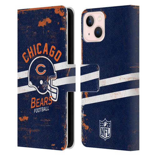 NFL Chicago Bears Logo Art Helmet Distressed Leather Book Wallet Case Cover For Apple iPhone 13