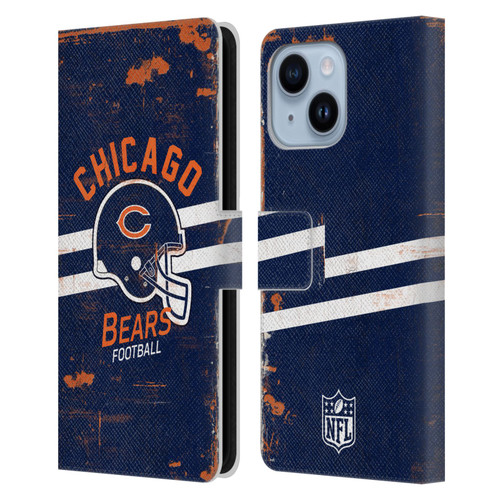 NFL Chicago Bears Logo Art Helmet Distressed Leather Book Wallet Case Cover For Apple iPhone 14 Plus