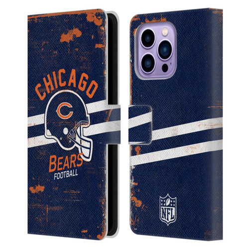 NFL Chicago Bears Logo Art Helmet Distressed Leather Book Wallet Case Cover For Apple iPhone 14 Pro Max
