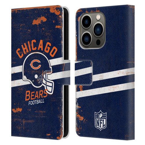 NFL Chicago Bears Logo Art Helmet Distressed Leather Book Wallet Case Cover For Apple iPhone 14 Pro