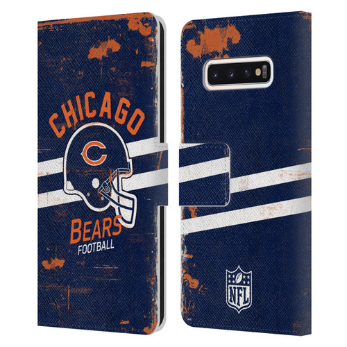 NFL Chicago Bears Logo Art Helmet Distressed Leather Book Wallet Case Cover For Samsung Galaxy S10