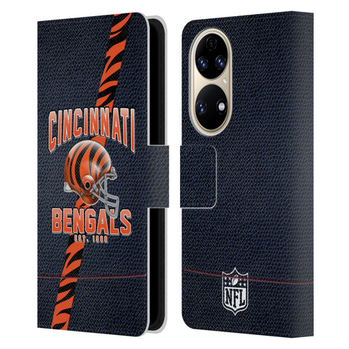 NFL Cincinnati Bengals Logo Art Football Stripes Leather Book Wallet Case Cover For Huawei P50