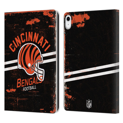 NFL Cincinnati Bengals Logo Art Helmet Distressed Leather Book Wallet Case Cover For Apple iPad 10.9 2022/2025