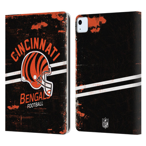 NFL Cincinnati Bengals Logo Art Helmet Distressed Leather Book Wallet Case Cover For Apple iPad Air 2020 / 2022