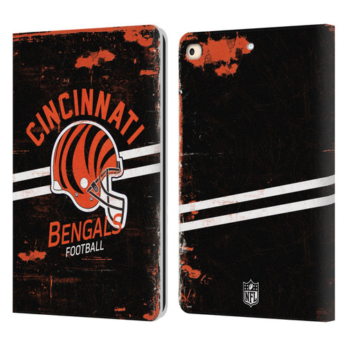 NFL Cincinnati Bengals Logo Art Helmet Distressed Leather Book Wallet Case Cover For Apple iPad 9.7 2017 / iPad 9.7 2018