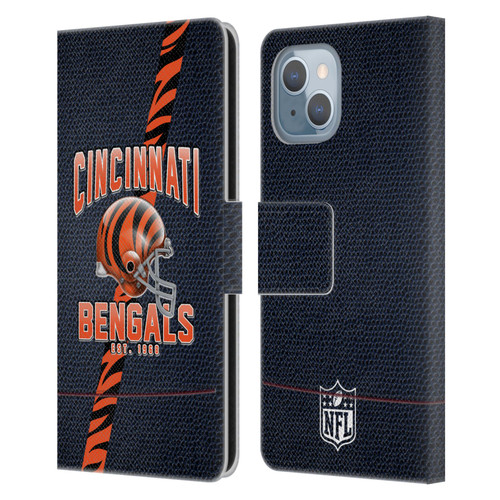 NFL Cincinnati Bengals Logo Art Football Stripes Leather Book Wallet Case Cover For Apple iPhone 14